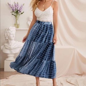 TIE DYE BLUE INDIGO maxi skirt XS
